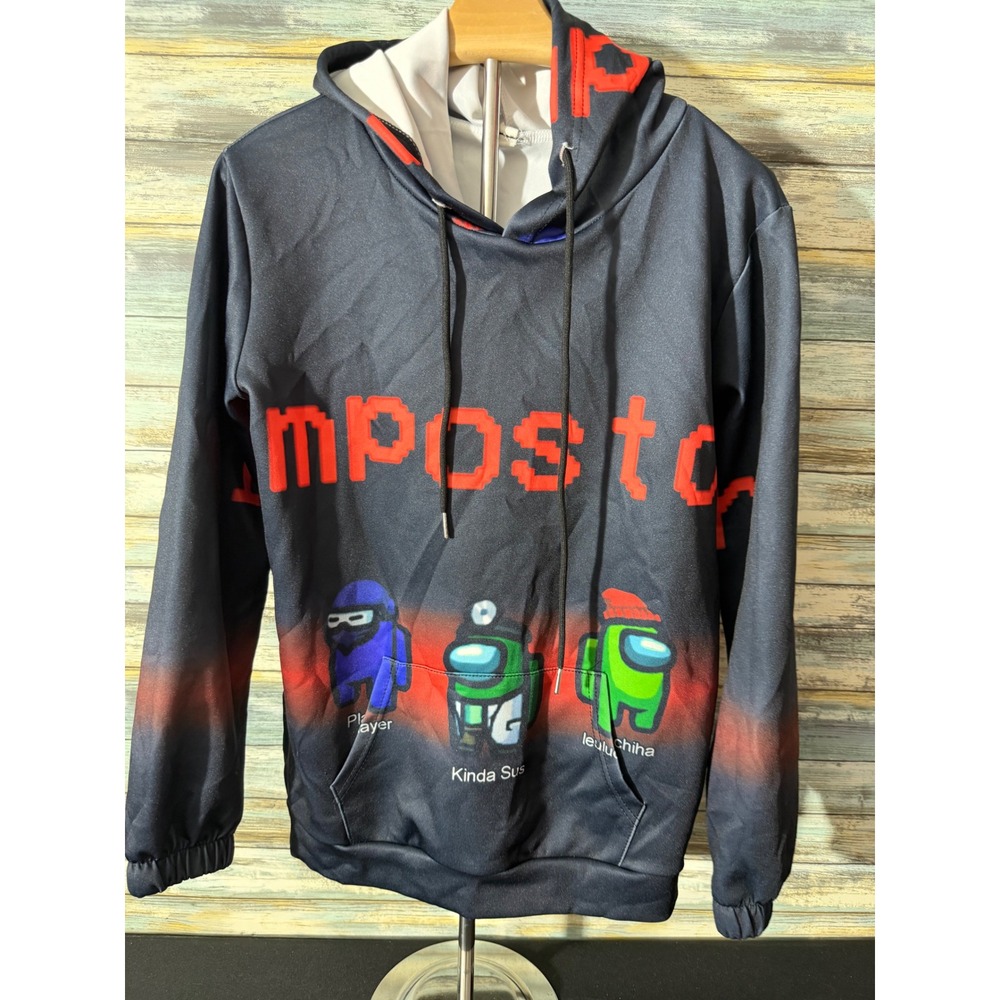 Unbranded Among Us Impostor Hoodie Large Black Excellent Gaming Graphic Pullover